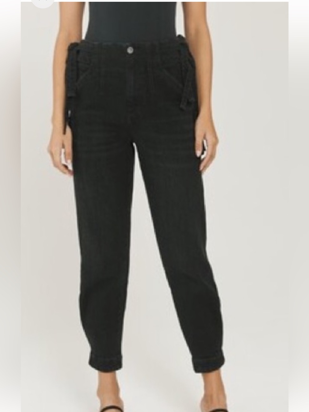 Something Navy Sylvia Denim Black High Waist Pants Size Small 4 NWT! Side ties